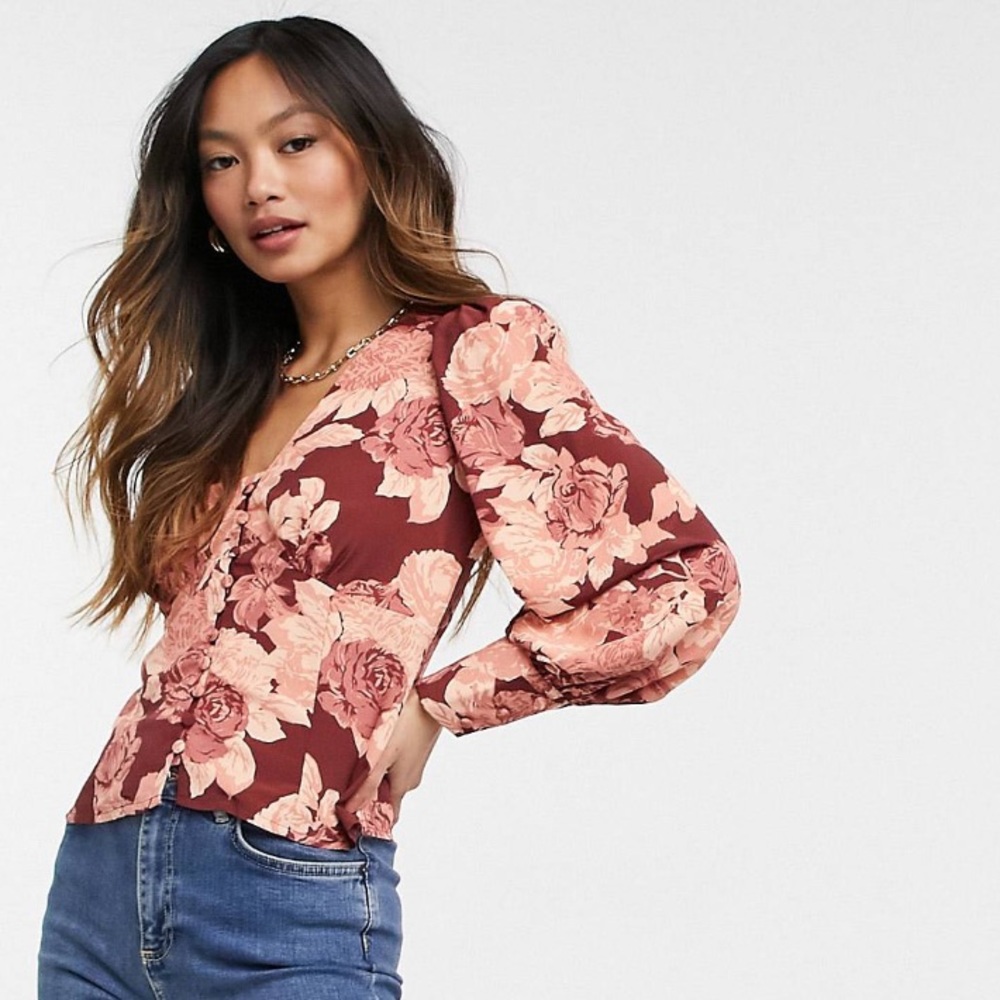 Glamorous wrap button front blouse( floral )